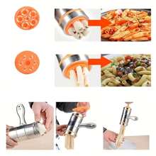 1pc Stainless Steel Manual Pasta Maker With 5 Interchangeable Molds - Vintage Handheld Italian Noodle Press, Suitable For Home Kitchen, Household Multi-Functional Pasta Making Tool