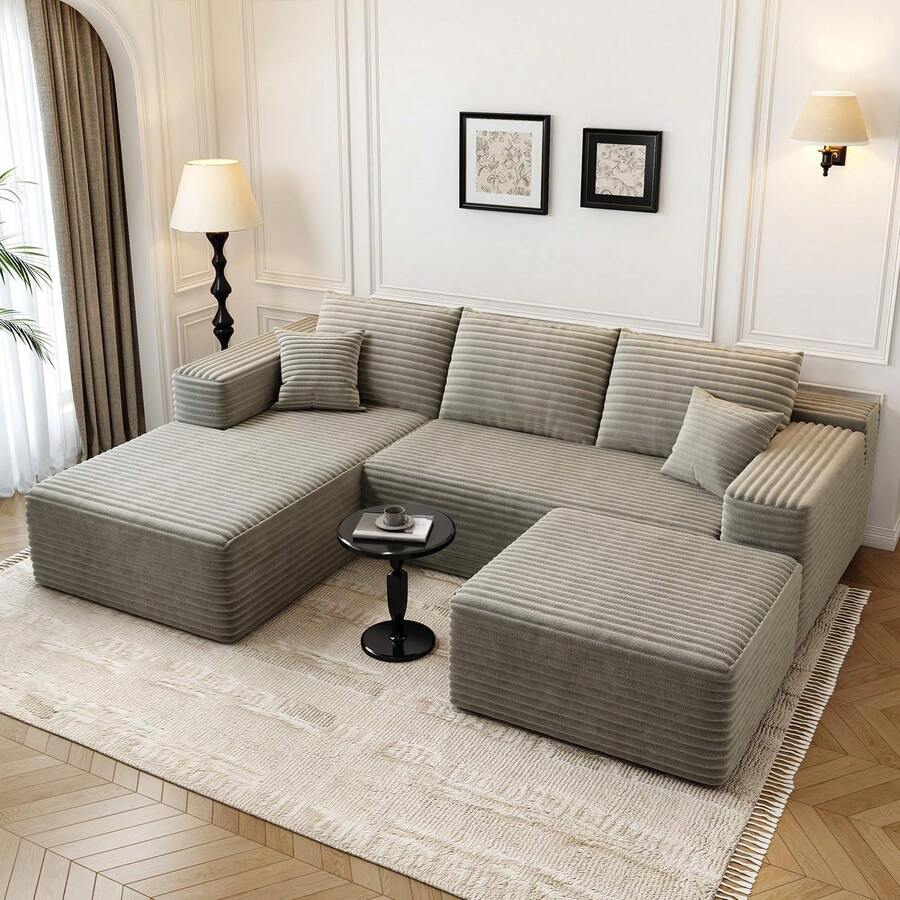 107.5" Cloud Modular Sectional Couch With 1 Ottoman,Modern Minimalist Upholstered Couches, Comfort U Shaped Sofa For Living Room,Deep Seat Corner Couch,No Assembly Required (Camel,Left Facing Chaise) - Camel - View 1
