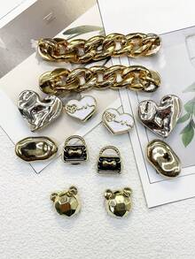 12 件 ABS 树脂金色手提包链鞋饰闪亮熊鞋装饰 DIY 波动心形鞋配件可拆卸多功能鞋夹女士凉鞋拖鞋沙滩包装饰圣诞节万圣节情人节生日节日派对礼物（不含鞋子）