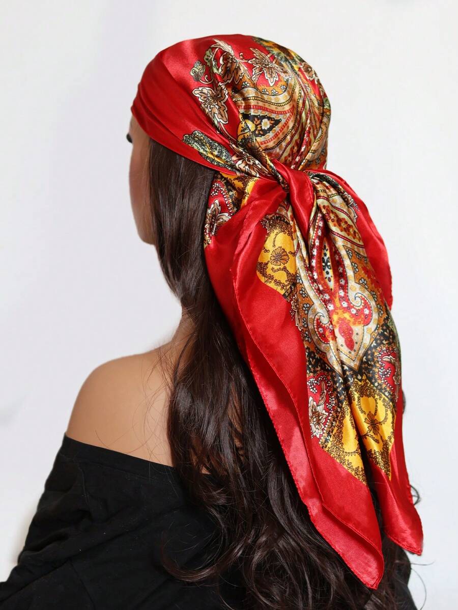 1 pièce Foulard carré en satin imprimé cachemire pour femmes, mode, convient pour les fêtes et l'usage quotidien, peut être utilisé comme bandana, fichu ou serre-tête. Accessoire idéal pour habiller votre look.