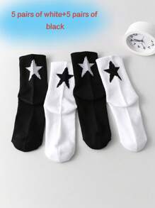 1/2/5/10 Pairs Unisex Star Print Solid Color Mid-Calf Sports Socks, Suitable For Outdoor, Cycling, Running, Yoga, Basketball, All Seasons
