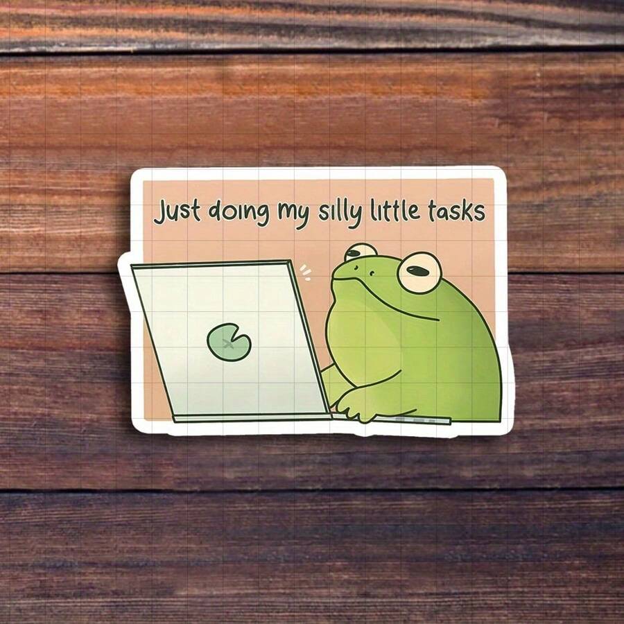 3-Zoll "Umarme die Einfachheit mit 'Nur am Erledigen meiner kleinen Aufgaben' Frosch Vinyl Aufkleber - Ideal für Studenten, Büromitarbeiter und Entspannungssuchende; Dekoriere deinen Laptop, dein Planer oder deinen Arbeitsplatz; eine humorvolle Ergänzung zu Entspannungs-, Süß- und Motivationsaufkleber-Sammlungen"