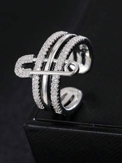 2pcs/Set Luxury Style Women's Brooch Ring + Brooch Bracelet Fashion Jewelry Set, Suitable For Daily Wear, Ideal Gift For Friends (Note: Due To Different Production Batches, There May Be Some Color Differences)