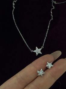 1 Set de joyería de plata de ley 925 con circonita cúbica y perlas de concha con diseño de estrella