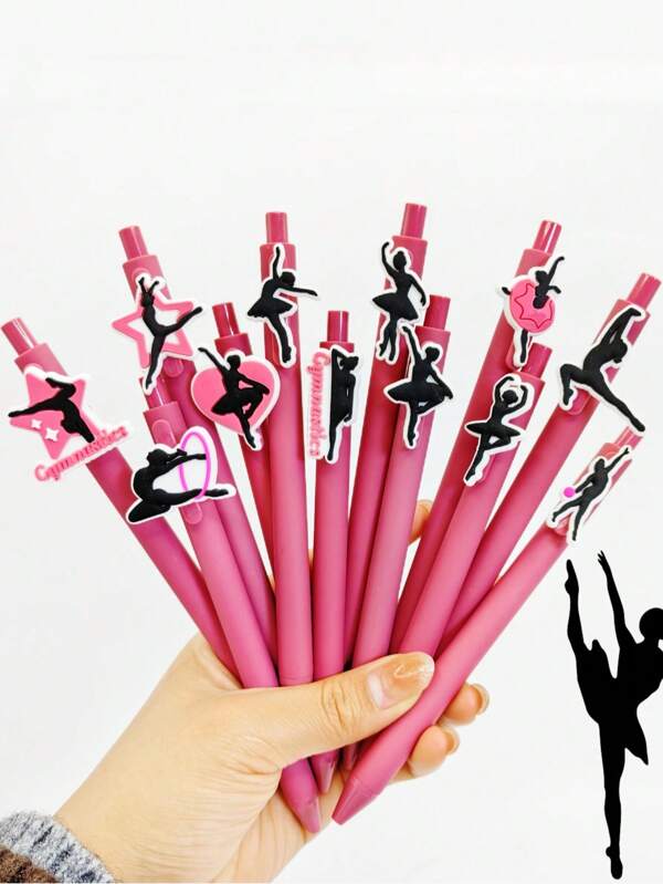 6/12 pièces Stylos à bille de la série ballet, design pratique à bouton-poussoir, convient aux étudiants et à l'utilisation au bureau, fournitures scolaires, rentrée scolaire
