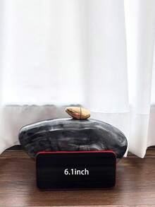 1pc Black Marble Stripe Patterned Stylish Elegant Handbag, Evening Clutch Bag With Shoulder Strap For Women - Black - View 6