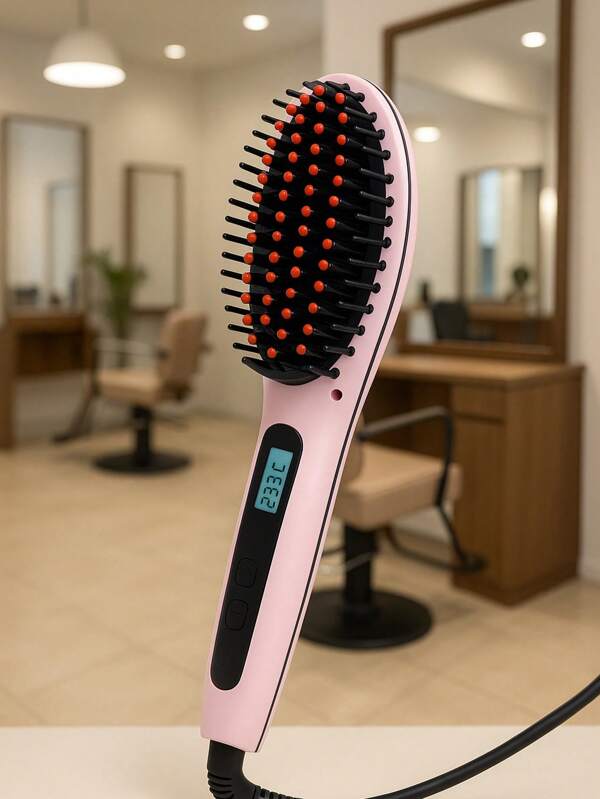 Cepillo Alaciador Para Cabello Peine Electrico Plancha De Ceramica Caliente Para Pelo Antiestatico Temperatura Ajustable Pantalla LED
