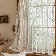 1 Panel Bohemian Floral Embroidery Summer Sheer Small Window Curtain, Rod Pocket Top Hanging, Suitable For Living Room, Bedroom, Kitchen, Balcony, Garden, Cottage, Window Decor - Beige - View 3