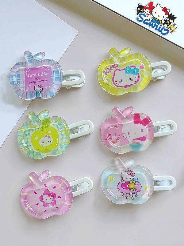 Sanrio Sanrio. 3 Pieces6-Piece Hello Kitty Apple-Themed Cartoon Hair Clips Suitable For Both Children And Adults. They Come In Various Styles And Rich Colors, Which Can Not Only Attract Children's Attention But Also Satisfy Their Love For These Characters. ,Hair Accessory, Claw Clips, Hair Slide, Hair Claws