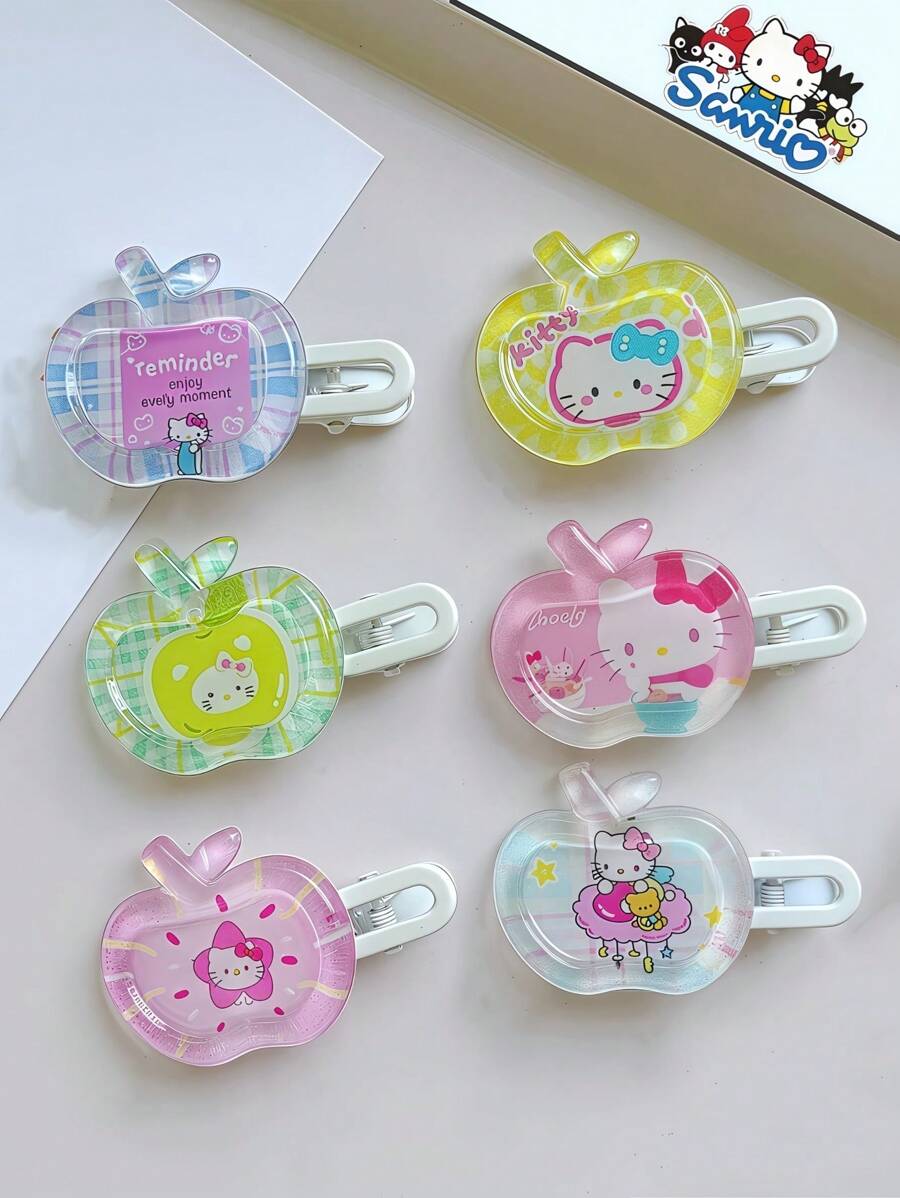 Sanrio Sanrio. 3 Pieces 6-Piece Hello Kitty Apple-Themed Cartoon Hair Clips Suitable For Both And Adults. They Come In Various Styles And Rich Colors, Which Can Not Only Attract Attention But Also Satisfy Their Love For These Characters. ,Hair Accessory, Claw Clips, Hair Slide, Hair Claws