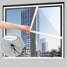 易安裝可拆卸免打孔防蚊窗網，自粘式勾環式網蟲帳幕網，灰色網布，白色邊緣，全年適用於家門窗