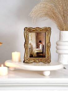 1 Stück, Europäischer Retro Barock Dreidimensionales Muster dekorativer Fotorahmen, Harz Material Gold Retro Gold Heim Büro Dekorativer Fotorahmen Ornamente, Horizontal und Vertikal Dual-Zweck Fotorahmen, Schlafzimmer Arbeitszimmer Schreibtisch Foto dekorativer Fotorahmen