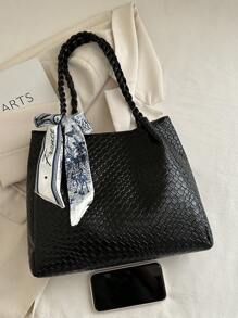 1 pièce Sac à main décontracté pour femme, grande capacité, nouvelle texture tissée de 2025, couleur unie simple et polyvalente, sac à bandoulière avec motif gaufré, sangle confortable et distinctive, convient aux étudiantes, aux courses, aux sorties et aux vacances, livré avec un ruban décoratif