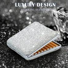 女士奢华钻石装饰金属烟草袋，高端创意闪亮双面结晶香烟收纳盒，20件装烟草配件礼盒，女士适用