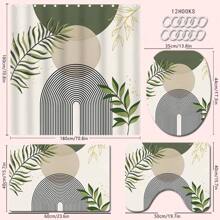 1/4 Stücke Set Salbeigrüner Boho Mittelalter-Themen Badezimmer Duschvorhang, Badematte, U-förmiger Toilettendeckel, wasserdichter Duschvorhang Badezimmer Dekoration, moderne Vorhangteiler, ohne Bohren, Polyester, maschinenwaschbar Schulanfang