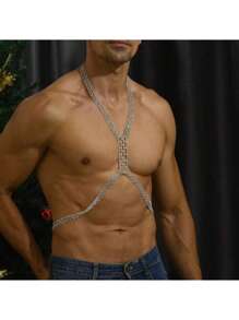 Sexy Lingerie Accessories,Sexy Body Chain For Women, Men & Crossdressers – Acrylic European And American Men, Women And Transgender People Body Chain, Summer Beach Bikini Green Rhinestone Chest Chain, Sexy And Luxurious Crystal Bra Chain For Nightclub Parties, Men.