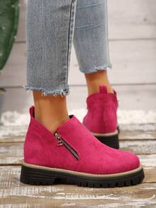 Women's Ankle Boots And Ankle Boots, Female Shoes Winter Boots, New Footwear Ankle Boots Women's Shoes, Flat Heel Boots With Zip - Hot Pink - View 6