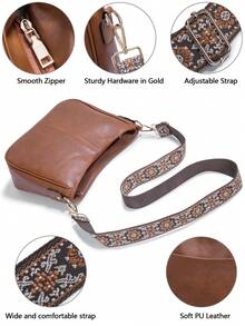 复古风格女士水桶包、斜挎包、Vagan 皮革流浪包，配有吉他背带，宽刺绣钱包带，适合女士 - 非常适合斜挎包、健身包、手提包等！