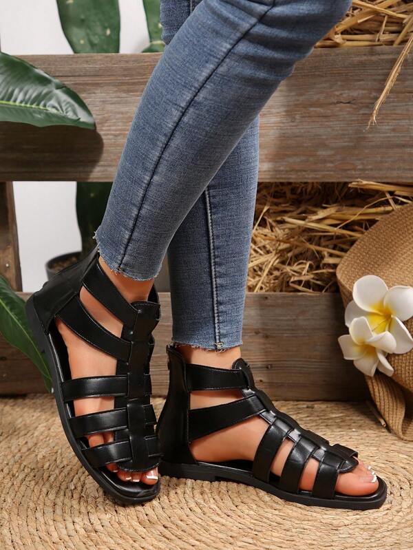 Round Toe Comfort Pull-On Back Zipper Roman Sandals