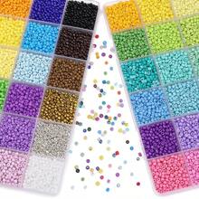 1 boîte de perles de verre de petite taille 2 mm/3 mm/4 mm, 24 couleurs aléatoires. Perles d'artisanat pour bracelets, création de bijoux et artisanat, avec boîte