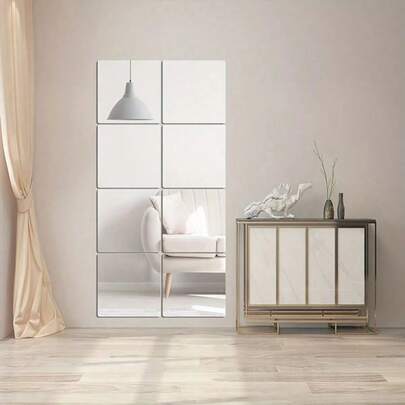 4/8PCS 3D 亚克力镜面墙贴，厚度方形墙贴组合镜面墙贴亚克力立体壁挂镜居家试穿镜墙家庭健身房走廊镜子，贴纸，墙贴，家居装饰贴花，春季装饰用品让您的家焕然一新，装饰贴纸