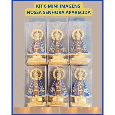 kit 6 Santinhas Mini Imagem Nossa Sra Aparecida Coroa Dourada Painel Carro Caminhão Mesa Cabeceira Presente