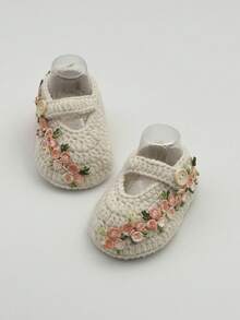 1双手工花卉图案针织学步鞋/婴儿地板袜