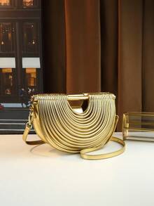 Nudelelement-tygväska, dumplingformad handväska, damaxelväska, axelväska - Guld - Visa 8