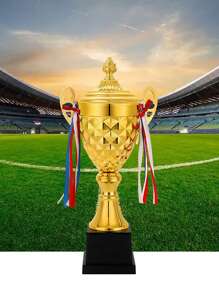 أكواب معدنية كبيرة مخصصة بأشكال الكرة القدم والكرة السلة والريشة، مصنوعة من السبائك الحديدية والبلاستيك abs، باللونين الذهبي والفضي، كؤوس تكريمية للمنافسات والبطولات في كرة القدم والتنس