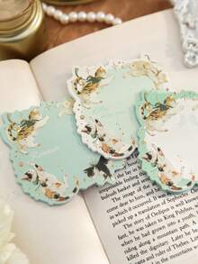 1 件装猫咪主题压花铝箔记事本 - 复古花卉和风景图案，金色点缀，柔和多形状（矩形、椭圆形、圆形），适用于办公室、日记本、爱猫人士的礼物、日记本配件 | 金色点缀文具 | 优雅斜边设计、猫咪饰品学校用品、返校 - 彩色 - 查看 5