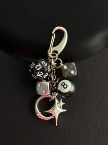 1 pezzo Portachiavi fatto a mano con dadi, accessorio alla moda Y2K stile sottocultura, ciondolo a forma di palla da biliardo 8, decorazione per borse