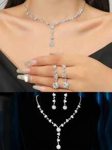 1 Set Elegant Style Bridal Necklace & Earring Jewelry Set, Fashion Accessories, Suitable For Wedding Events, Cosplay Costume Props And Attires