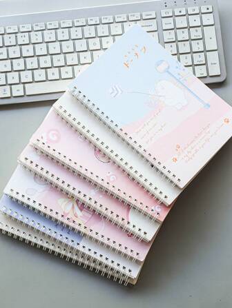 4本1套1包 线圈笔记本A5本 可爱卡通封面 中东欧美返校季学生用品记录笔记本 每本60页 横向内页 学校及家庭申请用纸 办公用品分类 学校用品 返校