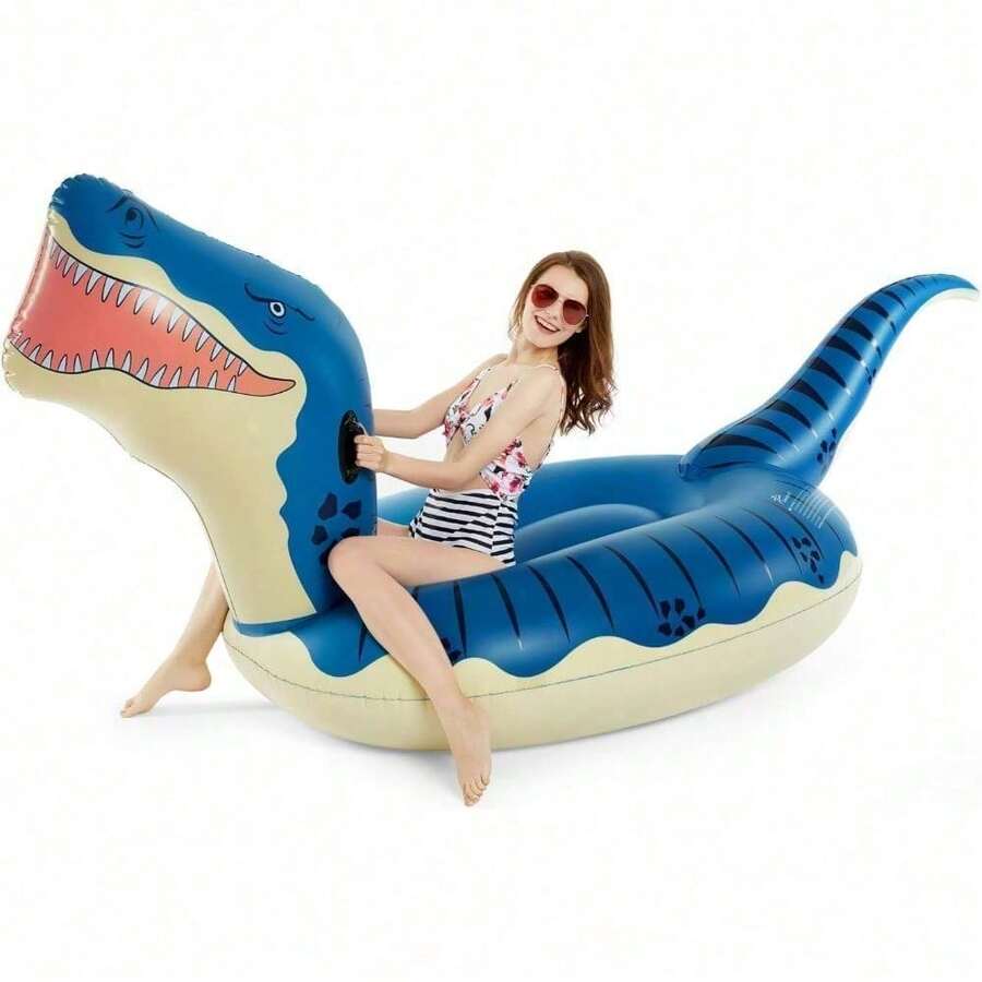 Inflatable Dinosaur Swimming Pool Float Adults 124'' Giant Tyrannosaurus Rex Floatie Summer Beach Ride On Party Pool Raft Lounge Toys - Blue - View 1