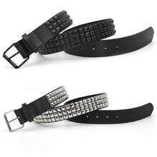 Pyramid Fashion Rivet Belt Men&Women's Studded Belt Punk Rock With Pin Buckle Drop Shipping Black - 黑色 - 查看 1
