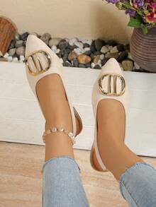 Beige Women's Fashion Comfortable Pointed Toe Flats, All-Match Versatile Slip-On Shoes With Sequin Patchwork, Suitable For Party, Wedding, Office, Home And Outdoor In Spring, Summer, Autumn - Beige - View 5