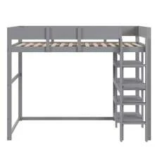 Sairedel Letto a soppalco con contenitore 90 x 200 cm, struttura letto in legno massello di pino con rete a doghe, letto per bambini e ragazzi grigio