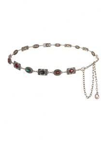 1 pièce Ceinture de robe avec chaîne de taille en métal doré, fashion, rétro, bohème pour femme