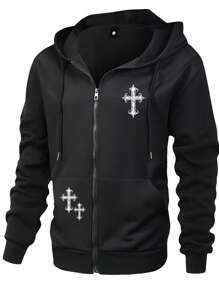 Chaqueta con cremallera de primavera y otoño para hombres, sudadera con capucha con patrón cruzado impreso, talla grande regular, ropa casual deportiva, de fitness, para correr, viajes, vacaciones, aire libre y camping