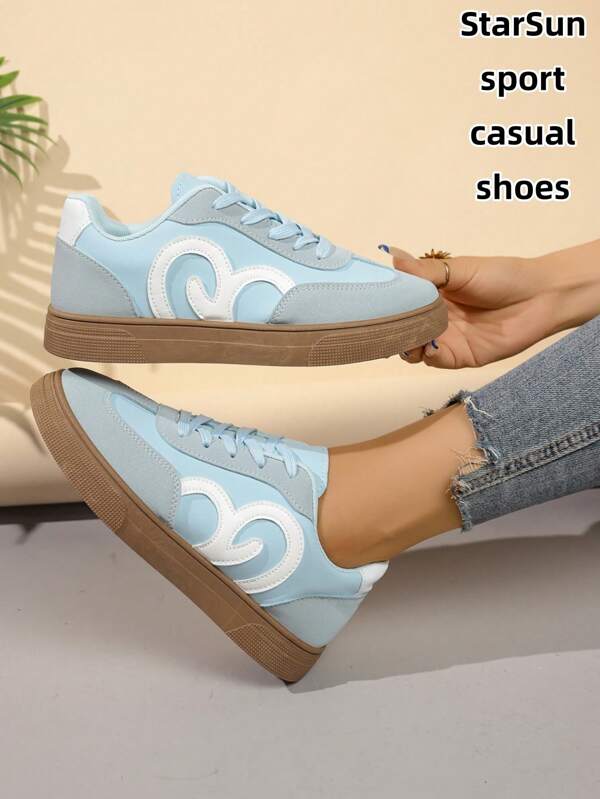 Women's Spring & Autumn New Waterproof Anti-Slip Round Toe Lace-Up Low-Top Casual Shoes, Flat Comfortable Versatile Small White Shoes With Contrast Color, Retro Style