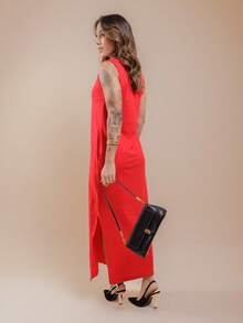 Long Dress With Slits And Pockets 100% Cotton - 紅色 - 查看 3