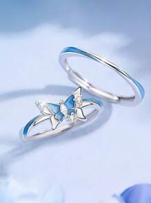 Lichtgevende, dromerige blauwe vlinderring van sterling zilver met retro nisontwerp. Veelzijdige ring van sterling zilver als Valentijnsdagcadeau voor mannen en vrouwen.