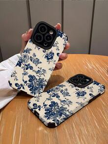 1 件复古蓝色花卉垂直条纹仿皮保护软壳适用于 Apple 和 S15/S15Plus/S15Pro/S15ProMax 防水防震防摔防刮 - 彩色 - 查看 2