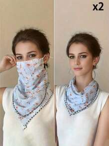 1PC 2025 Summer Sunscreen UV Flower Pattern Veil, Ice Silk Breathable Face Protection Triangle Silk Scarf Women's Ear Hanging Neck