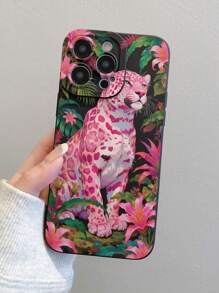 1 Patrón pintado de flor de Leopardo rosa de moda, funda de teléfono móvil anti-caída de material de TPU mate negro que se puede regalar a novio y novia compatible con Apple, OPPO, teléfono celular vivo y otros modelos de protección Cases