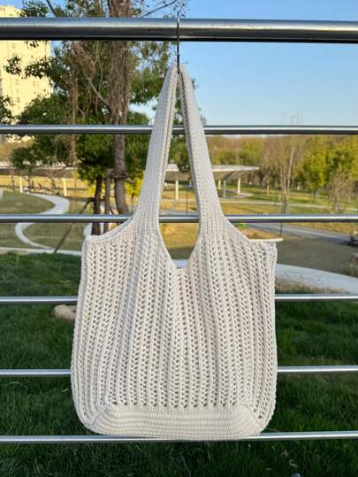 Large Capacity Hollow Crocheted Tote Bag,Vintage And Stylish Crochet Bag For Women Summer Handbags, Beach Bag With Flowers, Mother's Day Gift, Suitable For College, Outdoor, Outing, Portable, Suitable For Teen Girls And Schoolgirls, Suitable For Office, College, Vacation And Daily Use, Travel Essential, School Supplies"