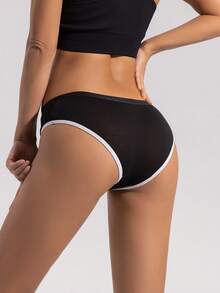 Aofeiqike 加大码女式骷髅印花舒适透气中腰低腰内裤，运动风格深色美学内衣 - 黑色 - 查看 5