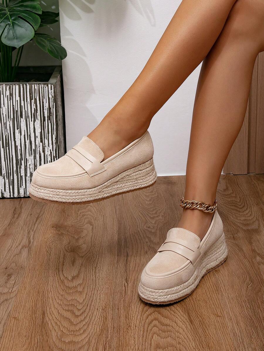Espadrillas con suola platform stile preppy da donna in beige