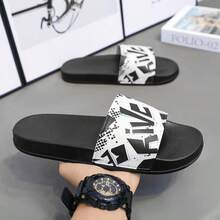 夏季男士涂鸦印花家居拖鞋，室内户外沙滩人字拖，休闲黑色大码软底情侣凉鞋【涂鸦图案随机】