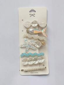 7 Stück elegante minimalistische frische See Ozean Meerjungfrau-Schwanz, Seestern, Muschel, Perle, Kristall Haarclips, geeignet für den täglichen Gebrauch, Schule, Strand, Arbeitsweg, Party, Urlaub, Geburtstagsgeschenk, Rückkehr zur Schule Haarclips, Haarspangen
